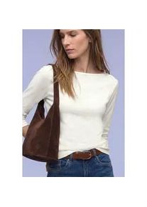 3/4-Arm-Shirt Street One, Damen, Gr. 42, sanftes wei&szlig;, Jersey, Obermaterial: 96% Baumwolle, 4% Elasthan, unifarben, normal h&uuml;ftbedeckend, U-Boot-Ausschnitt, Shirts 3/4-Arm-Shirt, in Rippstruktur