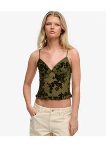 Superdry Damen Flockprint Mesh Cami Top Green - Gr&ouml;&szlig;e: 42 2103025000420IE0020