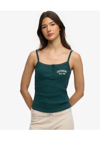 Superdry Damen Athletic Essentials Tr&auml;gertop mit Knopfleiste und Stickerei Gr&uuml;n - Gr&ouml;&szlig;e: 42 21030260006298UM020