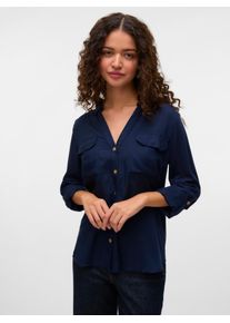 V&eacute;ro Moda Hemdbluse VERO MODA "VMBUMPY L/S SHIRT NEW WVN GA NOOS", Damen, Gr. L (40), navy blazer, Web, Obermaterial: 100% Viskose, unifarben, regular fit Po-bedeckend, V-Ausschnitt, mit Riegel Manschette, Blusen Hemdbluse, Viskose, regular fit