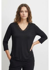 Langarmshirt Only CARMAKOMA "CARJULIA LACE V-NECK 3/4 TOP JRS", Damen, Gr. XL, schwarz, Jersey, Obermaterial: 65% Polyester, 35% Viskose, unifarben, regular fit normal, V-Ausschnitt, Shirts Langarmshirt