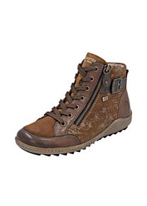 Schn&uuml;rboots Remonte, Damen, Gr. 44, braun (braun, kupferfarben), Glattleder, Veloursleder, Basic, Schuhe Schn&uuml;rboots, Winterboots, Stiefelette, Casual Boots, wasserabweisende TEX-Membran