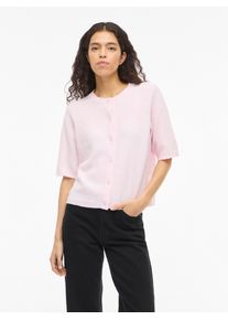 Strickjacke Vila "VILIGA 2/4 O-NECK KNIT CARDIGAN - NOOS", Damen, Gr. L, cherry blossom detail:melange, Obermaterial: 97% Polyester, 3% Elasthan, meliert, regular fit normal, Rundhals, Strickjacken Strickjacke, Materialmix, regular fit