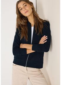 Sweatjacke Cecil, Damen, Gr. XS (36), universal blau, Sweatware, Obermaterial: 77% Baumwolle, 20% Polyester, 3% Elasthan, unifarben, l&auml;ssig geschnitten h&uuml;ftbedeckend, Rundhals, B&uuml;ndchen, Sweatjacken Sweatjacke, mit feiner Ottoman-Struktur