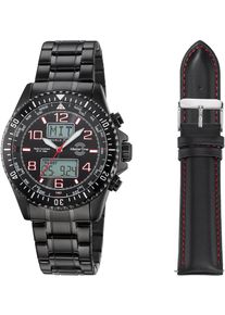 Funkchronograph MASTER TIME "Super Power", schwarz (schwarz, schwarz), Armbanduhren, Herren, Funkchronograph, Quarzuhr, Armbanduhr, Herrenuhr, ideal auch als Geschenk