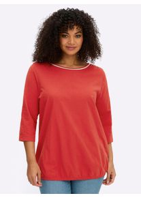 sheego Gro&szlig;e Gr&ouml;&szlig;en 3/4-Arm-Shirt mit Glitzergarn am Ausschnitt, erdbeere, Gr&ouml;&szlig;e 56/58 - Damen