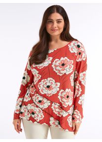 sheego Gro&szlig;e Gr&ouml;&szlig;en Longshirt mit asymmetrischem Saum, erdbeere-koralle-bedruckt, Gr&ouml;&szlig;e 52/54 - Damen