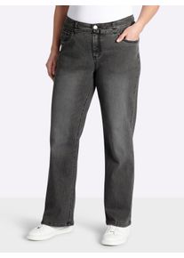 sheego Gro&szlig;e Gr&ouml;&szlig;en Bootcut-Jeans mit schmalem G&uuml;rtel, grey-denim, Gr&ouml;&szlig;e 44 - Damen