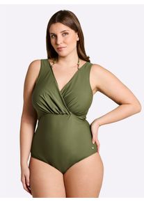 sheego Gro&szlig;e Gr&ouml;&szlig;en Badeanzug mit Neckholder-Tr&auml;gern, oliv, Gr&ouml;&szlig;e 46E - Damen