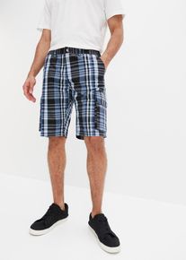 bonprix Cargo-Bermuda mit Dehnbund in Regular Fit, blau, Gr.64, Coole Cargo-Bermuda mit modischen Karomuster und Komfortschnitt in Regular Fit, 100% Baumwolle