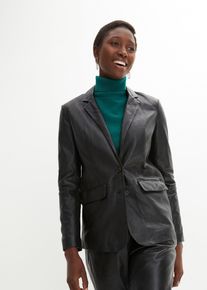 bonprix Blazer aus Lammnappa, schwarz, Gr.48, Modischer Lederblazer aus Lammnappa mit Pattentaschen, vielseitig kombinierbar., aus Nappaleder