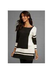 Longpullover Laura Scott, Damen, Gr. 38, schwarz (schwarz, gemustert), Feinstrick, Obermaterial: 70% Viskose, 30% Polyamid, colorblocking, mehrfarbig, l&auml;ssig geschnitten h&uuml;ftbedeckend, Rundhals, Pullover Longpullover, mit geometrischem Jacquardmuster