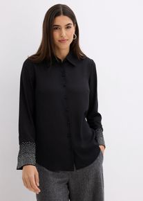 bonprix Hemdbluse mit Glitzersteinchen, schwarz, Gr.54, Elegante Bluse mit Glitzersteinchen