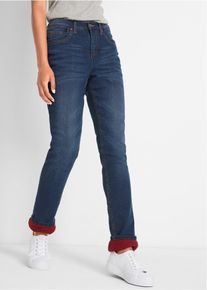 bonprix Straight-Jeans High Waist Thermo, blau, Gr.44, Gef&uuml;tterte Stretch-Jeans im Five-Pocket-Schnitt, 66% Baumwolle