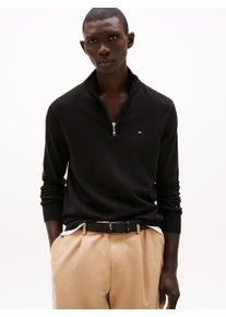 Troyer Tommy Hilfiger "ESSENTIAL COTTON ZIP MOCK", Herren, Gr. L, schwarz, Strick, Obermaterial: 100% Baumwolle, regular fit, Pullover Troyer