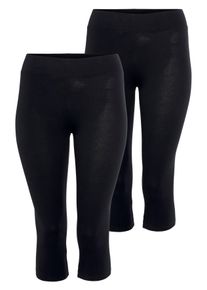 H.I.S. Caprileggings H.I.S, Damen, Gr. 46, N-Gr, schwarz, Single Jersey, Obermaterial: 95% Baumwolle, 5% Elasthan, unifarben, Basic, schmal, Hosen Caprileggings, Angenehmer Baumwollmix im praktischen 2er-Pack in 3/4-L&auml;nge