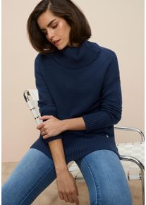 Rollkragenpullover Tamaris, Damen, Gr. 36/38, blau (marine melange), Strick, Obermaterial: 50% Viskose, 28% Polyester, 22% Polyamid, meliert, l&auml;ssig geschnitten h&uuml;ftbedeckend, Strickb&uuml;ndchen, Pullover Rollkragenpullover, in l&auml;ssiger Form mit seitlichen Schlitzen