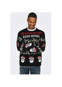 Only & Sons Strickpullover ONLY & SONS "ONSXMAS REG 5 ALLOVER CREW KNIT", Herren, Gr. XL, schwarz, Strick, Obermaterial: 100% Polyacryl, gemustert, festlich, regular fit normal, Rundhals, Rippb&uuml;ndchen, Pullover Strickpullover