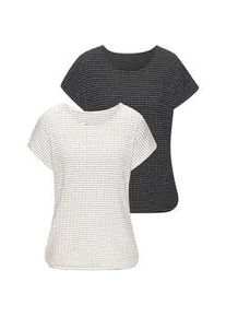 Kurzarmshirt Vivance "aus strukturierter Strickqualit&auml;t", Damen, Gr. 32/34, schwarz, creme, Strick, Obermaterial: 68% Viskose (LENZINGTM ECOVEROTM), 30% Polyester, 2% Elasthan, gemustert, figurumspielend, Rundhals, Shirts, mit Gummizug im Bund