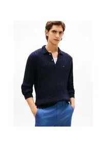 Polokragenpullover Tommy Hilfiger "CLASSIC COTTON CABLE", Herren, Gr. M, desert sky, Strick, Obermaterial: 100% Baumwolle, regular fit, Rippb&uuml;ndchen, Pullover, mit Zopfmuster, regular fit