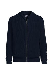 LANDS' END Gestrickter Bomber-Cardigan DRIFTER, Herren,  Blau, Baumwolle, by Lands' End