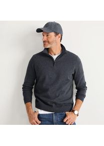 LANDS' END Troyer-Pullover aus Baumwoll-Feinstrick, Herren,  Grau, Baumwolle, by Lands' End