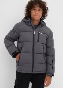 bonprix warm gef&uuml;tterte Winter-Steppjacke mit Kapuze, grau, Gr.140/146, Komfortable Jungen Winterjacke mit reflektierenden Details