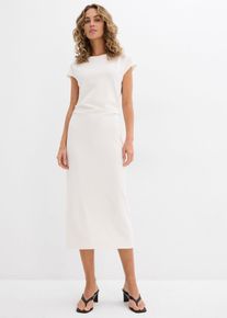 bonprix Midikleid aus softem Viskose-Mix, wei&szlig;, Gr.48/50 (XL), Schmal geschnittenes T-Shirt-Kleid aus flie&szlig;endem Viskose-Mix mit Abn&auml;hern in der Taille und einem Rei&szlig;verschluss hinten, aus Viskose