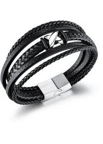 Armband Firetti "Schmuck Geschenk Armschmuck Armkette Kreuz", schwarz (edelstahlfarben, schwarz), Armb&auml;nder, Herren, 21cm, Edelstahl Kautschuk Lederimitat, Edelstahl, Kautschuk, Lederimitat, Armband