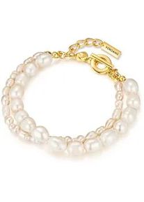 Perlenarmband YOKOAMII "Y98", gelbgold, Armb&auml;nder, Damen, Metall, Perlenarmband, mit Perle