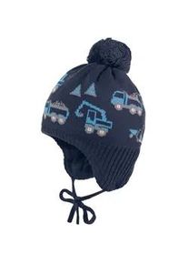 Strickm&uuml;tze MaxiMo, Jungen, Gr. 51, blau (dunkelmarine), Strick, Baumwolle, mehrfarbig, M&uuml;tzen Strickm&uuml;tze, Baumwolle, gef&uuml;ttert, zum Binden, Bommel