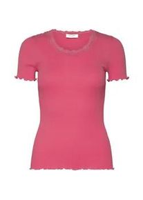 Spitzenshirt rosemunde "Beatha lace t-shirt", Damen, Gr. M, himbeere, Feinstrick, Obermaterial: 55% Seide, 45% Baumwolle, unifarben, eng h&uuml;ftbedeckend, Rundhals, gewellter Abschluss, Shirts, wundersch&ouml;nes Halbarmshirt mit edler Spitze am Rundhalsausschnitt
