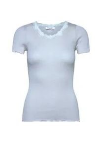 Spitzenshirt rosemunde "Beatha lace t-shirt", Damen, Gr. XS, jeansblau, Feinstrick, Obermaterial: 55% Seide, 45% Baumwolle, unifarben, eng h&uuml;ftbedeckend, Rundhals, gewellter Abschluss, Shirts, wundersch&ouml;nes Halbarmshirt mit edler Spitze am Rundhalsausschnitt