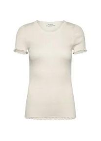 Spitzenshirt rosemunde "Beatha lace t-shirt", Damen, Gr. XL, wollwei&szlig;, Feinstrick, Obermaterial: 55% Seide, 45% Baumwolle, unifarben, eng h&uuml;ftbedeckend, Rundhals, gewellter Abschluss, Shirts, wundersch&ouml;nes Halbarmshirt mit edler Spitze am Rundhalsausschnitt