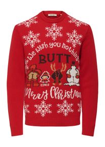 Only & Sons Rundhalspullover ONLY & SONS "ONSX-MAX SNOW REG CREW KNIT", Herren, Gr. XXL, pompeian rot detail:nothing, Strick, Obermaterial: 100% Baumwolle, gemustert, regular fit, Rundhals, Rippb&uuml;ndchen, Pullover Rundhalspullover