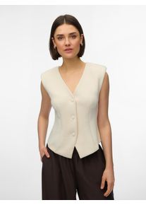 V&eacute;ro Moda Jerseyweste VERO MODA "VMSCARLET SL FITTED TOP JRS EXP", Damen, Gr. S, birch, Jersey, Obermaterial: 80% Polyester, 15% Viskose, 5% Elasthan, unifarben, regular fit normal, V-Ausschnitt, Westen Jerseyweste, Materialmix mit Stretch, regular fit