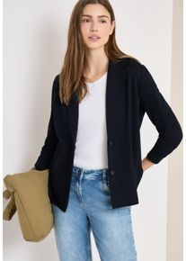 Sweatblazer Cecil, Damen, Gr. L (42), universal blau, Web, Obermaterial: 66% Viskose, 30% Polyester, 4% Elasthan, unifarben, l&auml;ssig geschnitten h&uuml;ftbedeckend, tiefer V-Ausschnitt, Blazer Sweatblazer, mit Knopfverschluss und Viskose