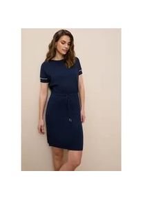 Strickkleid Tamaris, Damen, Gr. 44, N-Gr, marine, Strick, Obermaterial: 70% Viskose, 30% Polyamid, kontrastfarbene Details, oversize mini, Rundhals, angeschnitten, Kleider Strickkleid, mit tailliertem Bindeband und Kontraststreifen