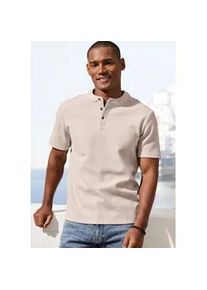 T-Shirt John Devin "Kurzarm-Poloshirt aus Struktur-Qualit&auml;t", Damen, Gr. 3XL (64/66), creme, Obermaterial: 83% Baumwolle, 16% Polyester, 1% Elasthan, Strukturmuster, regular fit normal, Rundhals, abgesteppte Kante, Shirts T-Shirt, mit modischem Stehkragen und Knopfleiste