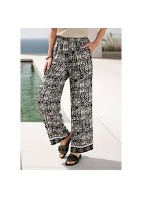 Stoffhose GOLDNER "Weite Hose VERA aus Viskose-Satin", Damen, Gr. 38, N-Gr, schwarz (stein, schwarz, gemustert), Obermaterial: 100% Viskose CV., Hosen Stoffhose