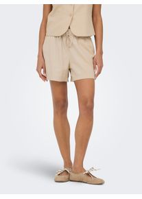 Shorts Only "ONLGOA MW LIN BL PULL-UP SHORTS CC PNT", Damen, Gr. M, N-Gr, oxford tan, Web, Obermaterial: 70% Viskose, 30% Leinen, unifarben, regular fit kurz, Hosen Shorts, mit Leinen