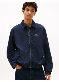 Jeansjacke Tommy Jeans "CHAMBRAY HARRINGTON", Damen, Gr. M, denim schwarz, Web, Obermaterial: 100% Baumwolle, unifarben, regular fit normal, Rundhals, eingesetzt elastischer Bund, Jacken Jeansjacke, Regular fit mit Klappentaschen