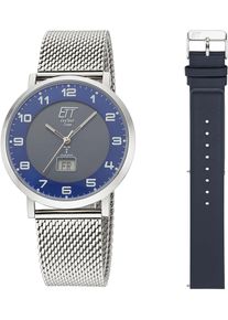 Funkuhr ETT "Atacama", silber (silberfarben, dunkelblau), Armbanduhren, Herren, Funkuhr, Armbanduhr, Herrenuhr, Datum, Solar, ideal auch als Geschenk