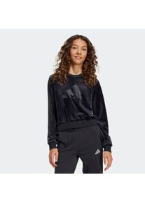 Sweatshirt adidas Sportswear "GIRL HOLIDAY BAUCHFREIES", M&auml;dchen, Gr. 170, schwarz, Obermaterial: 94% Polyester, 6% Elasthan, Rundhals, angesetztes B&uuml;ndchen, Sweatshirts Sweatshirt, aus weichem Samt, bauchfreier Schnitt, Rundhalsausschnitt