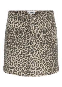 Minirock Only "ONLAMAZING HW LEO SKIRT PNT", Damen, Gr. L, cloud dancer aop:schwarz leo, Web, Obermaterial: 97% Baumwolle, 3% Elasthan, bedruckt, kurz, R&ouml;cke Minirock, Baumwollmischung, High Waist