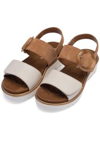 Riemchensandale Ara "BILBAO", Damen, Gr. 42, creme, hellbraun, Glattleder, Veloursleder, mehrfarbig, Schuhe Riemchensandale, Keilsandale, Plateausandale mit Klettverschl&uuml;ssen, G-Weite