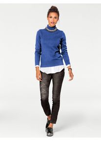 Rollkragenpullover Heine "Rollkragen-Pullover", Damen, Gr. 42, blau (royalblau), 100% Baumwolle, unifarben, Pullover Rollkragenpullover