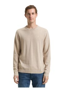 Rundhalspullover Tom Tailor, Herren, Gr. 3XL, cashew beige melange, Strick, Obermaterial: 100% Baumwolle, meliert, regular fit h&uuml;ftbedeckend, Rundhals, B&uuml;ndchen, Pullover Rundhalspullover, mit Logostickerei