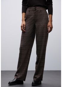 Stoffhose Street One, Damen, Gr. 40, L&auml;nge 32, schwarzest braun, Web, Obermaterial: 62% Polyester, 33% Viskose, 5% Elasthan, gemustert, regular fit lang, Hosen Stoffhose, mit Karo Muster