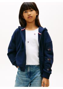 Sweatjacke Tommy Hilfiger "STAR ZIP THROUGH HOODIE", M&auml;dchen, Gr. 10 (140), schwarz night navy, Sweatware, Obermaterial: 68% Baumwolle, 32% Polyester, unifarben, relaxed fit normal, Rundhals, Rippstrickb&uuml;ndchen, Sweatjacken Sweatjacke, Kinder bis 16 Jahre, mit Flag-Sternen aus Strass-Steinen